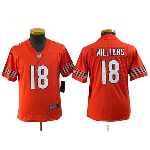 Chicago Bears #18 Caleb Williams Youth Orange Vapor Limited Jersey