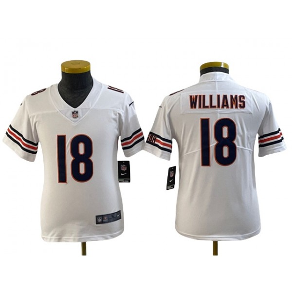 Chicago Bears #18 Caleb Williams Youth White Vapor Limited Jersey