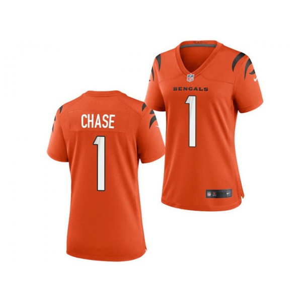 Cincinnati Bengals #1 Ja'Marr Chase Women's Orange Vapor Limited Jersey