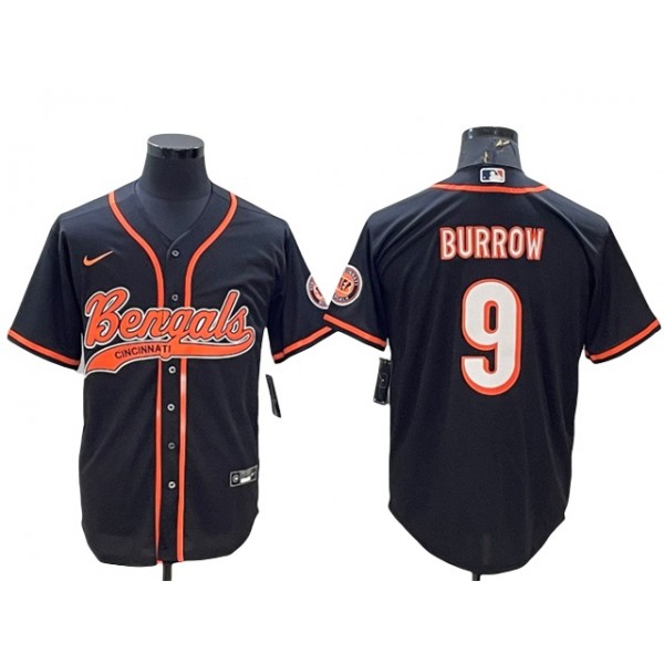 Cincinnati Bengals #9 Joe Burrow Black Baseball Cool Base Jersey