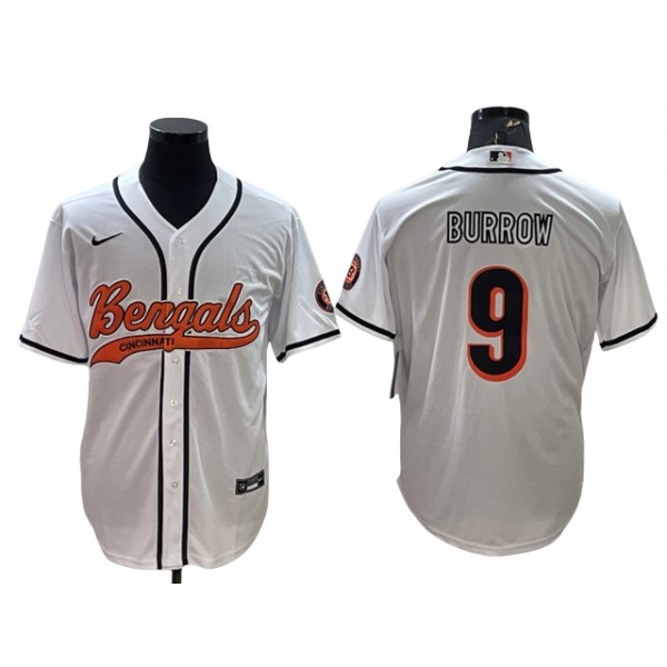 Cincinnati Bengals #9 Joe Burrow White Baseball Cool Base Jersey