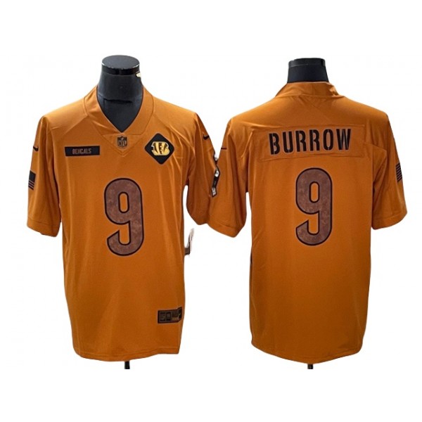 Cincinnati Bengals #9 Joe Burrow 2023 Brown Salute To Service Limited Jersey