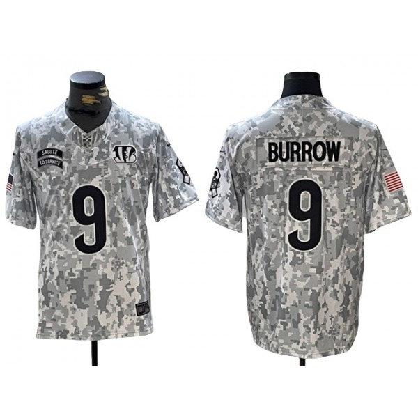 Cincinnati Bengals #9 Joe Burrow Arctic Camo 2024 Salute To Service Limited Jersey