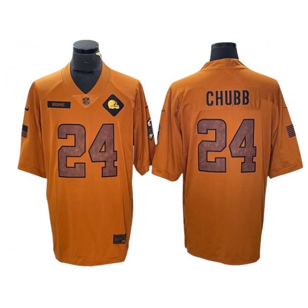 Cleveland Browns #24 Nick Chubb 2023 Brown Salute To Service Limited Jersey