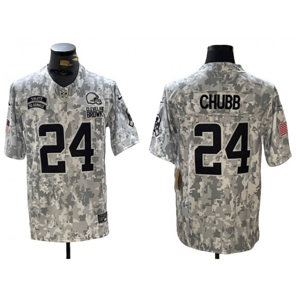 Cleveland Browns #24 Nick Chubb Arctic Camo 2024 Salute To Service Limited Jersey