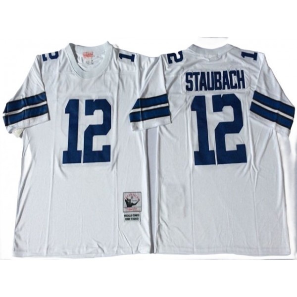 Dallas Cowboys #12 Roger Staubach 1977 Throwback White Jersey