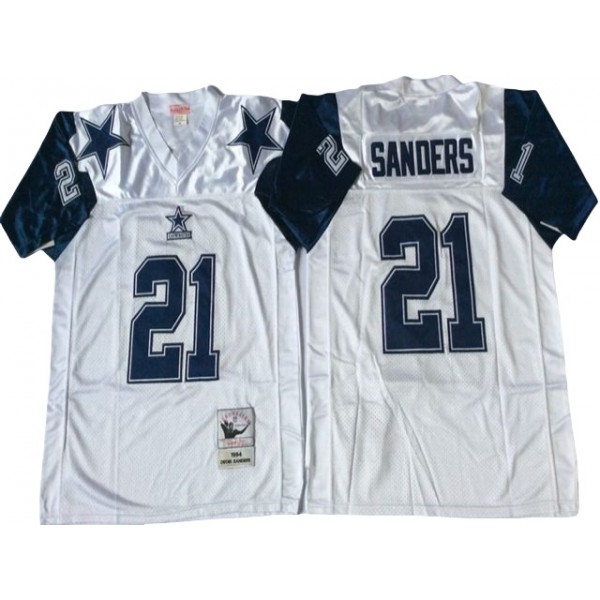 Dallas Cowboys #21 Deion Sanders 1995 Throwback White Jersey