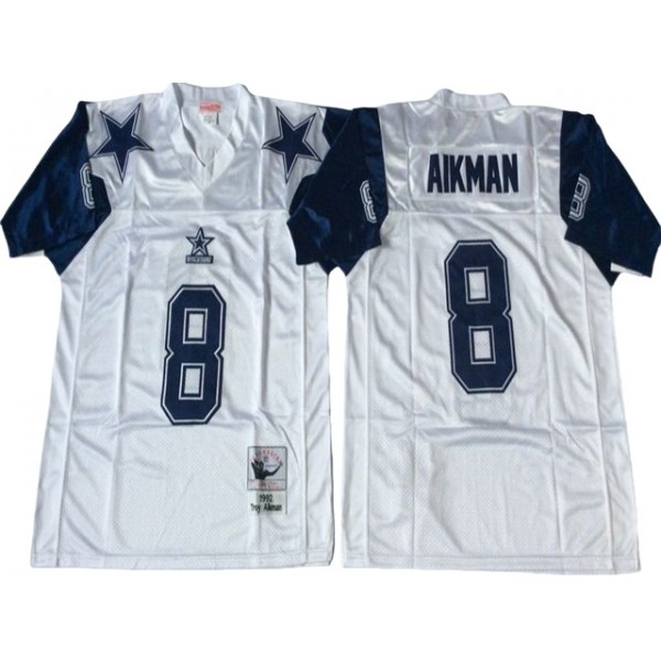 Dallas Cowboys #8 Troy Aikman 1995 Throwback White Jersey