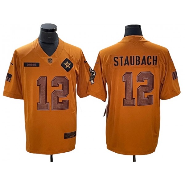 Dallas Cowboys #12 Roger Staubach 2023 Brown Salute To Service Limited Jersey