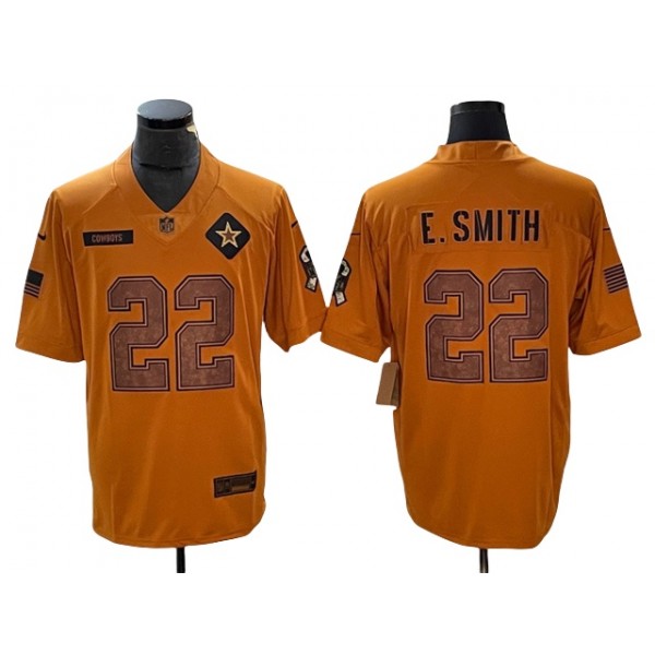 Dallas Cowboys #22 Emmitt Smith 2023 Brown Salute To Service Limited Jersey