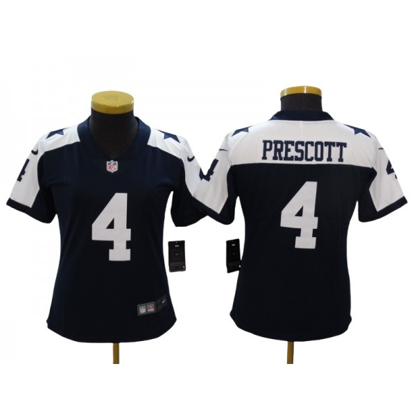 Dallas Cowboys #4 Dak Prescott Women's Thanksgiving Blue Vapor Limited Jersey