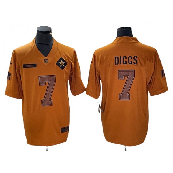 Dallas Cowboys #7 Trevon Diggs 2023 Brown Salute To Service Limited Jersey