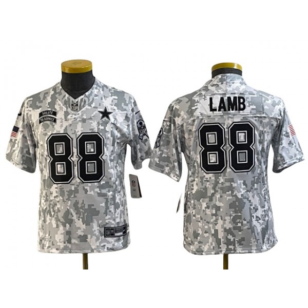 Dallas Cowboys #88 CeeDee Lamb Youth Arctic Camo 2024 Salute To Service Limited Jersey