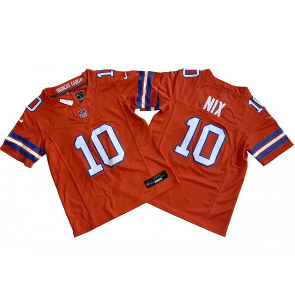 Denver Broncos #10 Bo Nix Youth Orange Alternate 1977 Throwback Vapor F.U.S.E. Limited Jersey