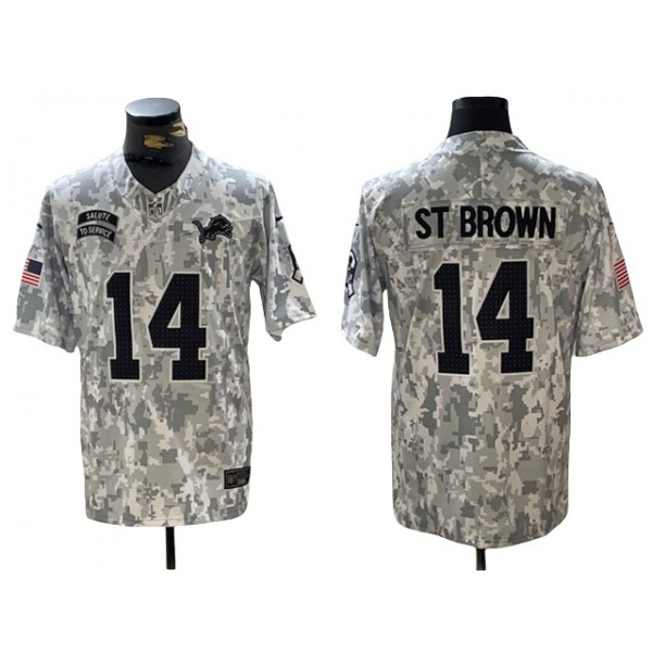 Detroit Lions #14 Amon-Ra St. Brown Arctic Camo 2024 Salute To Service Limited Jersey