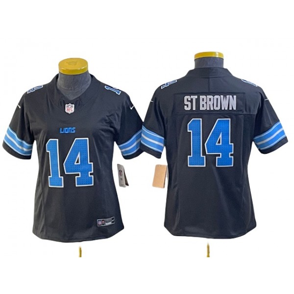 Detroit Lions #14 Amon-Ra St. Brown Women's 2024 Black Vapor F.U.S.E. Limited Jersey