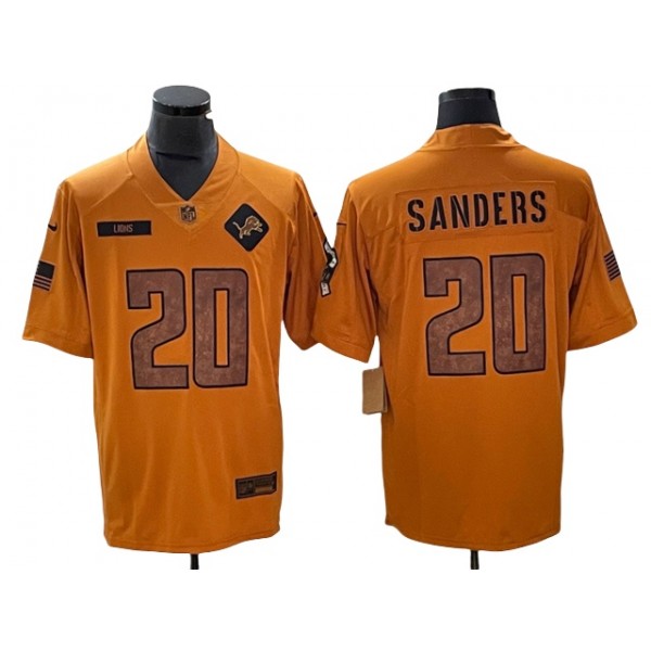 Detroit Lions #20 Barry Sanders 2023 Brown Salute To Service Limited Jersey