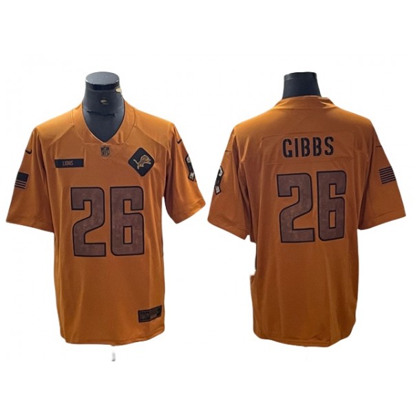 Detroit Lions #26 Jahmyr Gibbs 2023 Brown Salute To Service Limited Jersey