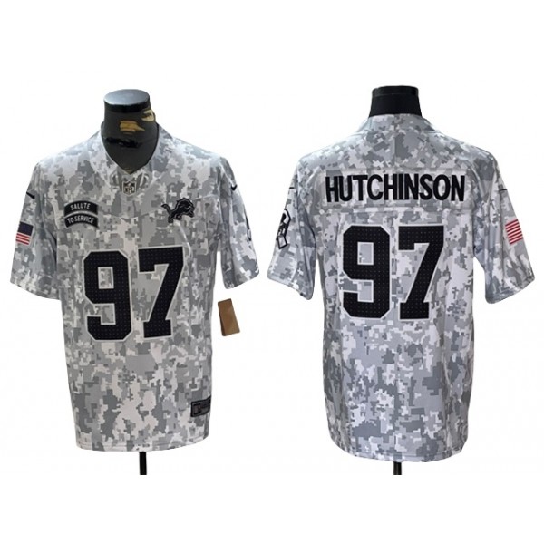 Detroit Lions #97 Aidan Hutchinson Arctic Camo 2024 Salute To Service Limited Jersey