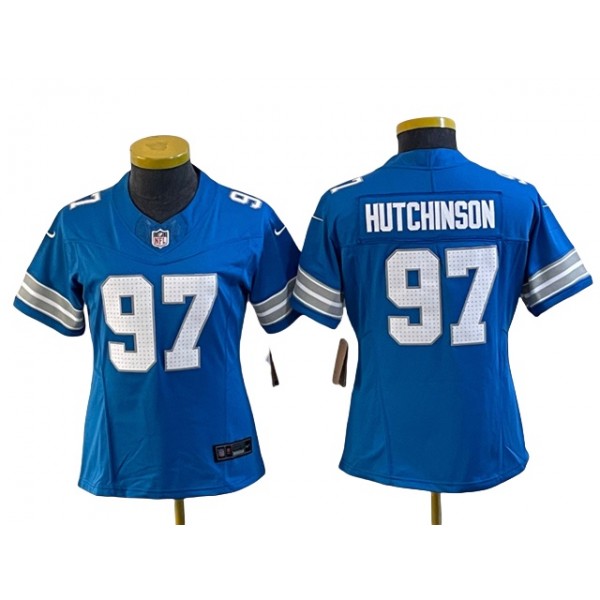 Detroit Lions #97 Aidan Hutchinson Women's 2024 Blue Vapor F.U.S.E. Limited Jersey