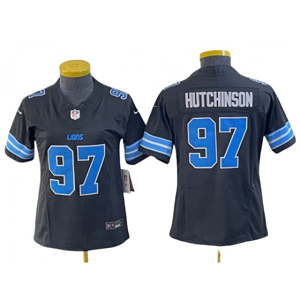 Detroit Lions #97 Aidan Hutchinson Women's 2024 Black Vapor F.U.S.E. Limited Jersey