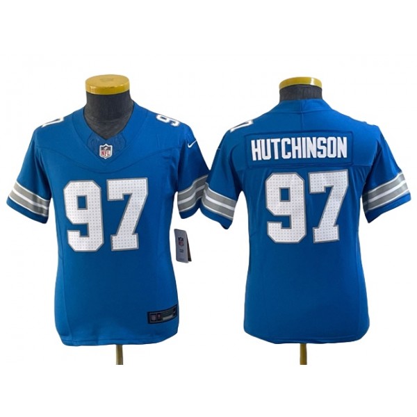 Detroit Lions #97 Aidan Hutchinson Youth 2024 Blue Vapor F.U.S.E. Limited Jersey