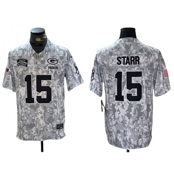 Green Bay Packers #15 Bart Starr Arctic Camo 2024 Salute To Service Limited Jersey