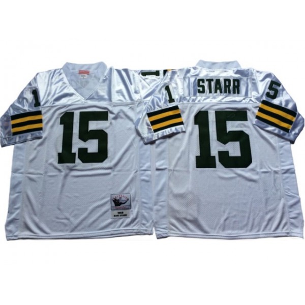 Green Bay Packers #15 Bart Starr Throwback White Jersey