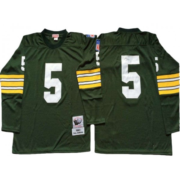 Green Bay Packers #5 Paul Hornung 1961 Throwback Green Long Sleeve Jersey