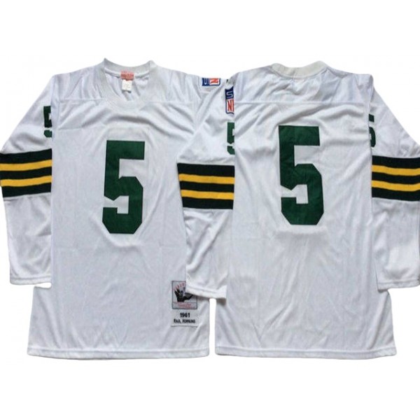 Green Bay Packers #5 Paul Hornung 1961 Throwback White Long Sleeve Jersey