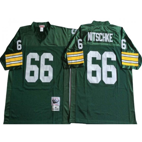 Green Bay Packers #66 Ray Nitschke 1966 Throwback Green Jersey