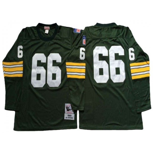 Green Bay Packers #66 Ray Nitschke 1969 Throwback Green Long Sleeve Jersey