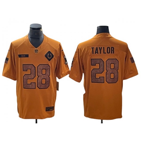 Indianapolis Colts #28 Jonathan Taylor 2023 Brown Salute To Service Limited Jersey