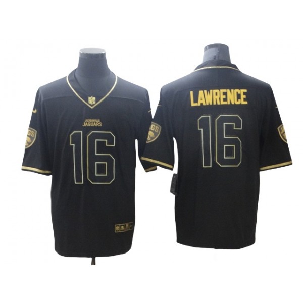 Jacksonville Jaguars #16 Trevor Lawrence Black Gold Vapor Limited Jersey