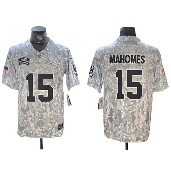 Kansas City Chiefs #15 Patrick Mahomes Arctic Camo 2024 Salute To Service Limited Jersey