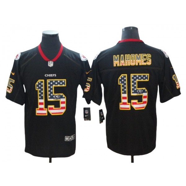 Kansas City Chiefs #15 Patrick Mahomes Black USA Flag Fashion Limited Jersey