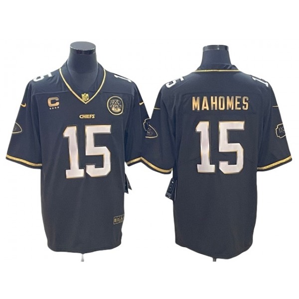 Kansas City Chiefs #15 Patrick Mahomes Black Gold Vapor Limited Jersey