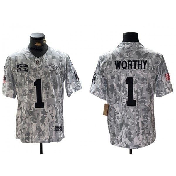 Kansas City Chiefs #1 Xavier Worthy Arctic Camo 2024 Salute To Service Limited Jersey