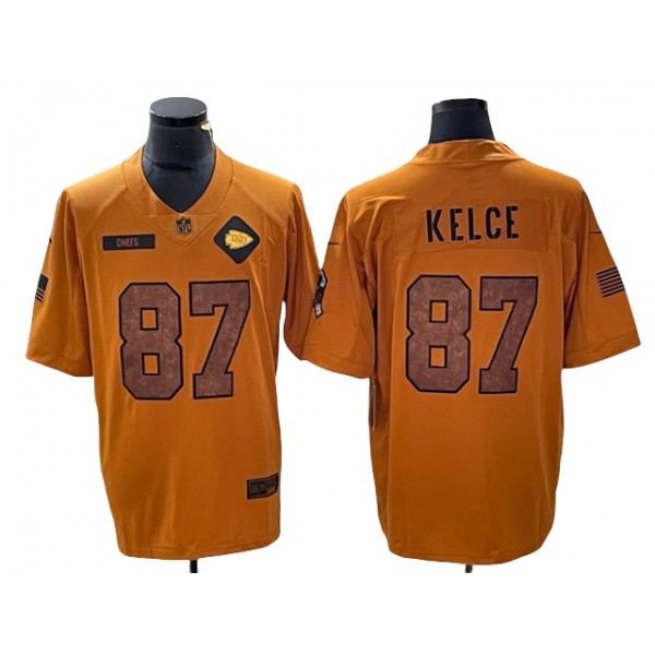 Kansas City Chiefs #87 Travis Kelce 2023 Brown Salute To Service Limited Jersey