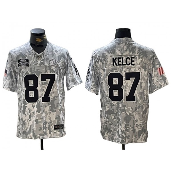 Kansas City Chiefs #87 Travis Kelce Arctic Camo 2024 Salute To Service Limited Jersey