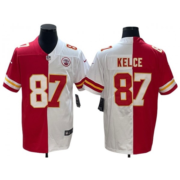 Kansas City Chiefs #87 Travis Kelce Red White Split Vapor Limited Jersey