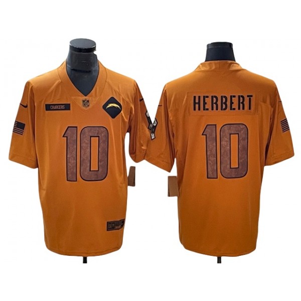 Los Angeles Chargers #10 Justin Herbert 2023 Brown Salute To Service Limited Jersey