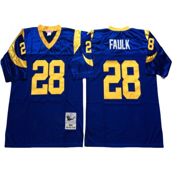 St. Louis Rams #28 Marshall Faulk Throwback Blue Jersey