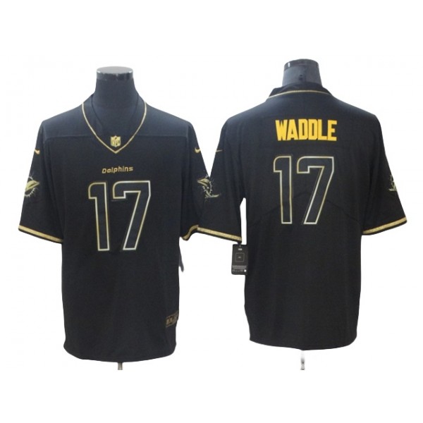 Miami Dolphins #17 Jaylen Waddle Black Gold Vapor Limited Jersey