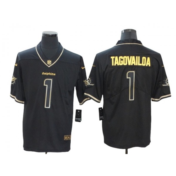 Miami Dolphins #1 Tua Tagovailoa Black Gold Vapor Limited Jersey