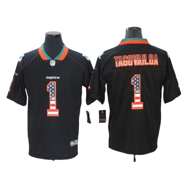 Miami Dolphins #1 Tua Tagovailoa Black USA Flag Fashion Limited Jersey