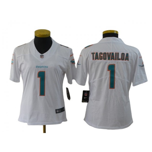 Miami Dolphins #1 Tua Tagovailoa Women's White Vapor Limited Jersey