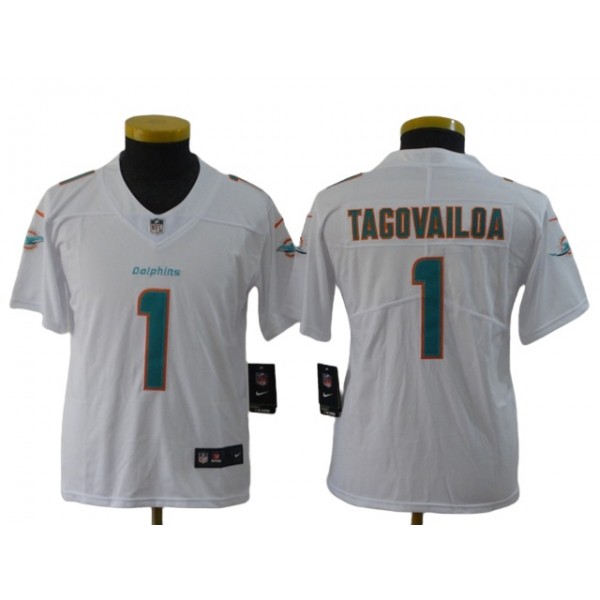 Miami Dolphins #1 Tua Tagovailoa Youth White Vapor Limited Jersey