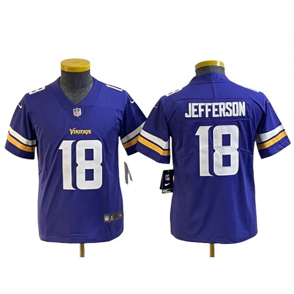 Minnesota Vikings #18 Justin Jefferson Youth Purple Vapor Limited Jersey