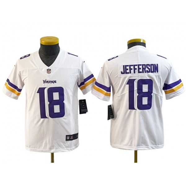 Minnesota Vikings #18 Justin Jefferson Youth White Vapor Limited Jersey